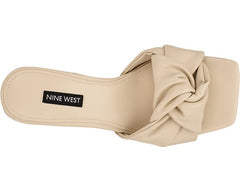 Nine West Knot 3 Dark Cream Slip On Squared Open Toe Kitten Heeled Sandals