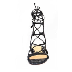 Schutz Erlina Black Croco Leather Flat Criss Cross Straps Gladiator Sandals