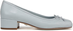 Sam Edelman Rosa Cape Blue Squared Toe Bow Detailed Slip On Block Heeled Pumps