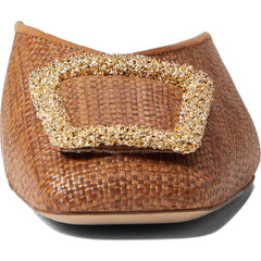 Sam Edelman Lavina 5 Brown Slip On Square Toe Gold Stud Fabric Flat Mules Shoes