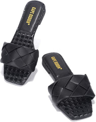 Cape Robbin Deja Woven Mules Slip On Flat Slides Sandals Black (6, Black)