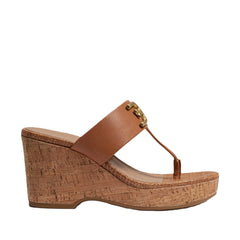 Sam Edelman Yardlie Cuoio Brown Wedge Heel Leather Strap Slip On Heeled Sandals