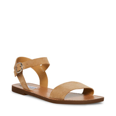 Steve Madden Donddi Open Toe Ankle Strap Banded Flat Sandals Taupe Suede