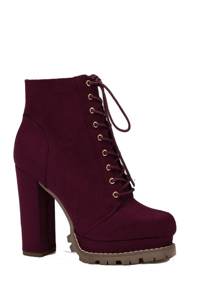 Liliana Monclair Run The Streets Wine Vegan Suede Lace Up Combat PLatform Boots