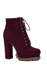 Liliana Monclair Run The Streets Wine Vegan Suede Lace Up Combat PLatform Boots
