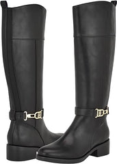 Tommy Hilfiger Ionni Black2 Almond Toe Buckle Detailed Knee High Riding Boots