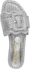 Sam Edelman Bambi Soft Silver Buckle Detailed Open Toe Slip On Flat Sandals