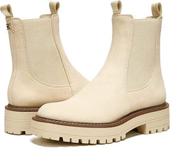 Sam Edelman Laguna White Leather Chelsea Moto Rounded Toe Pull On Ankle Boots
