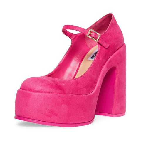 Steve Madden Elyssa Pink Block Heel Retro Mary Jane Velvet Platform Pumps