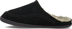 Clarks Black Suede Baseball Stitch Rounded Toe Sherpa Lining Slip On Slippers