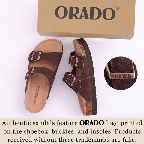 ORADO Platform Suede Soft Cork Footbed Summer Slides Adjustable Buckle Sandals 11