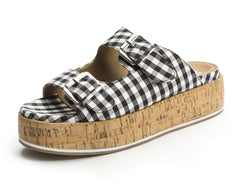 Jane and the Shoe Women's Jordan Black Gingham 2 Buckle Platform Slip On Sandals