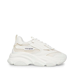 Steve Madden Possession Lace Up Boyfriend Chunky Platform Sneakers White