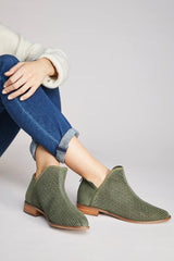 Kelsi Dagger Alley Olive Back Zip Genuine Leather Upper Ankle Suede Booties