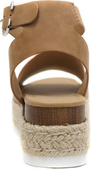 Soda Topics Tan Espadrille Ankle Strap Studded Open Toe Platform Wedge Sandals