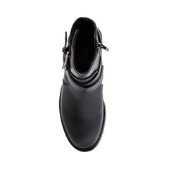 Steve Madden Vanessah Black Buckle Closure Rounded Toe Moto-Inspired Boots