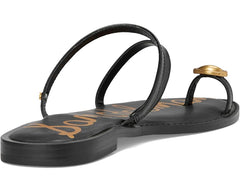 Sam Edelman Harlyn Black Leather Strappy Toe Ring Slip On Flat Slides Sandals