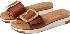 Sam Edelman Ariane Dark Bourbon Open Toe Buckle Flat Leather Slides Sandals