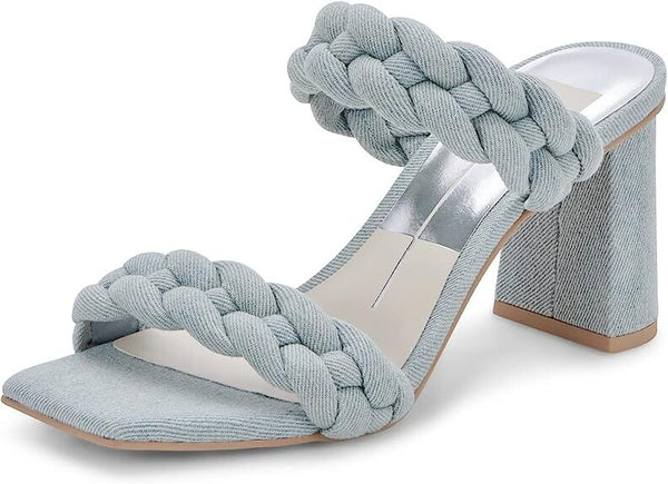 Dolce Vita Paily Light Blue Denim Braided Straps Open Toe Block Heeled Sandals