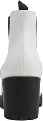 Soda Jaber White Pu Chunky Lug Sole Elastic Side Gore Pull On Chelsea Ankle Boot