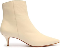 Schutz Mikki Off White Side Zipper Pointed Toe Stiletto Kitten Heel Ankle Boots