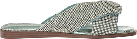 Sam Edelman Issie Sea Green Metallic Leather Flat Knotted Slip On Slides Sandals