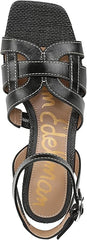 Sam Edelman Wayla Black Leather Ankle Strap Square Open Toe Block Heeled Sandals