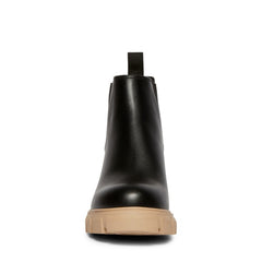 Steve Madden Howler Black/Tan Block Heel Pull On Platform Leather Ankle Boots