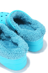 Cape Robbin Gardener Teal Fuzzy Lining Platform Clogs Fashion Comfortable Mules