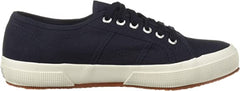 Superga 2750 Cotu White Navy Lace Up Breathable Rounded Toe Low Top Sneakers