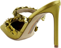 Sam Edelman Athena Dark Pear Slip On Sequin Pointed Toe Stiletto Heeled Pumps