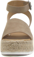 Soda Topic Dark Natural Espadrille Ankle Strap Studded Open Toe Platform Sandals