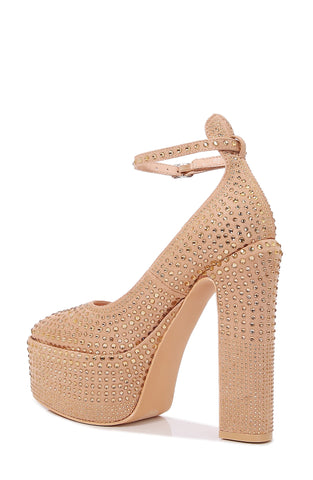 Berness Jolene Beige Rhinestone Fashion Rounded Toe Ankle Strap Platform Pump 6