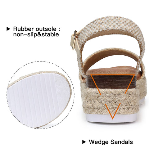 SHIBEVER Platform Sandals Espadrilles Wedges Open Toe Ankle Strap Sandals 40