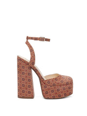 Jessica Simpson Skilla Tan Combo Rounded Toe Buckle Strap Block Heeled Sandals