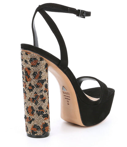 Schutz Adneia Open Toe Ankle Strap Block Heeled Platform Dress Sandals, Black