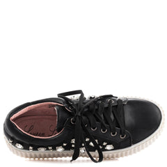 Lauren Lorraine Pam Black Lace Up Sneakers With Rhinetsone Stones Gem Platform