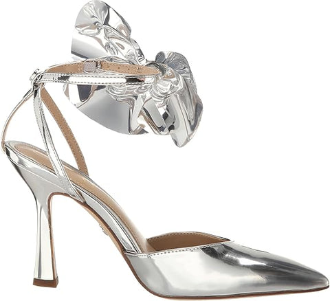 Sam Edelman Halie Soft Silver Pointed Toe Stiletto Heeled Bow Detailed Pumps