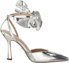 Sam Edelman Halie Soft Silver Pointed Toe Stiletto Heeled Bow Detailed Pumps