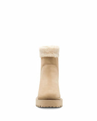 Vince Camuto Marlivi Tortilla Taupe Leather Fur Lined Lug Sole Bootie Ankle Boot