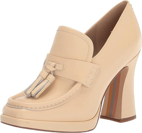 Sam Edelman Jed Eggshell Slip On Squared Toe Block Heeled Platform Loafers Shoes