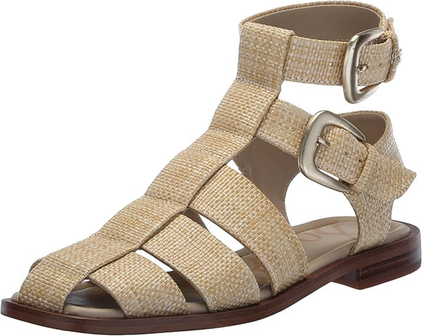 Sam Edelman Dawn Bleached Beechwood Ankle Strap Square Toe Buckle Flats Sandals