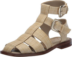 Sam Edelman Dawn Bleached Beechwood Ankle Strap Square Toe Buckle Flats Sandals