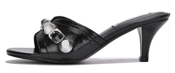Cape Robbin Cameli Black Stud Detail Kitten Heel Slip On Open Rounded Toe Pumps