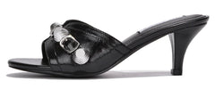 Cape Robbin Cameli Black Stud Detail Kitten Heel Slip On Open Rounded Toe Pumps