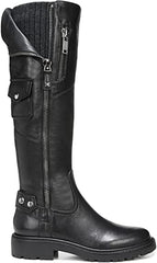 Sam Edelman Lacy Black Leather Chunky Heel Round Toe Zip Knee High Combat Boots