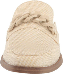 Dolce Vita Pela Ivory Raffia Slip On Rounded Toe Chain Detail Flat Dress Loafers