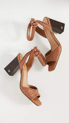 Sam Edelman Danee Saddle Leather Woven Ankle Strap Square Open Toe Heeled Sandal