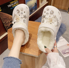 Crystal High Increase Plush Lining Memory Foam Cotton Thick Sole Clog slippers 8