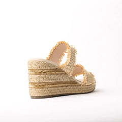 Cecelia New York Lady Platform Women Slip On Open Toe Heel Wedges Sandals